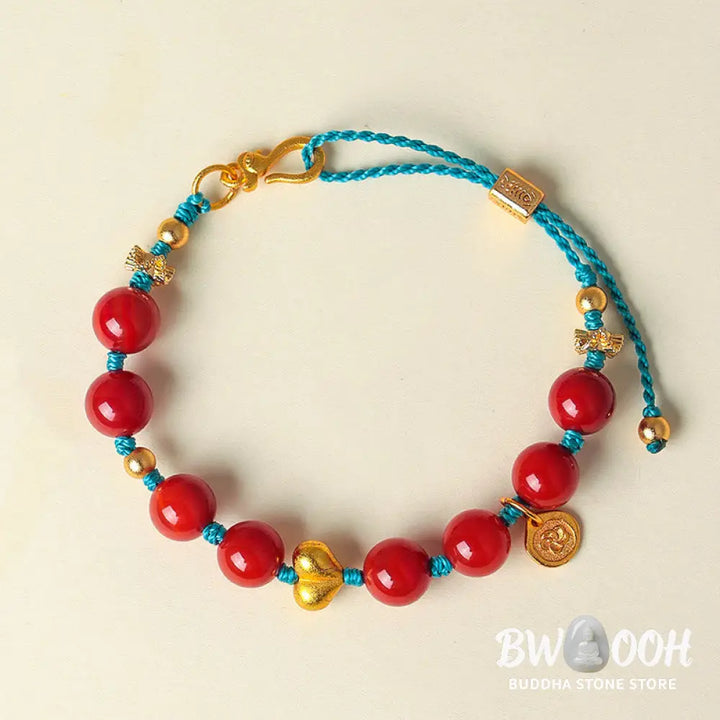 Buddha Stones 8mm South Red Agate Beads Heart Braided String Success Bracelet - South Red Agate(Wrist Circumference: