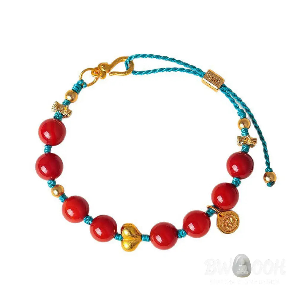 Buddha Stones 8mm South Red Agate Beads Heart Braided String Success Bracelet - South Red Agate(Wrist Circumference: