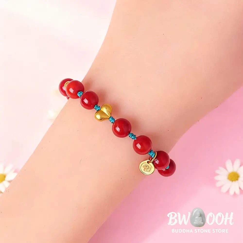 Buddha Stones 8mm South Red Agate Beads Heart Braided String Success Bracelet - South Red Agate(Wrist Circumference: