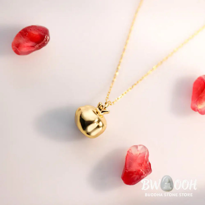 Buddha Stones 925 Sterling Silver 18k Gold Plated Pomegranate Garnet Crystal Passion Charm Necklace Pendant - BWOOOH