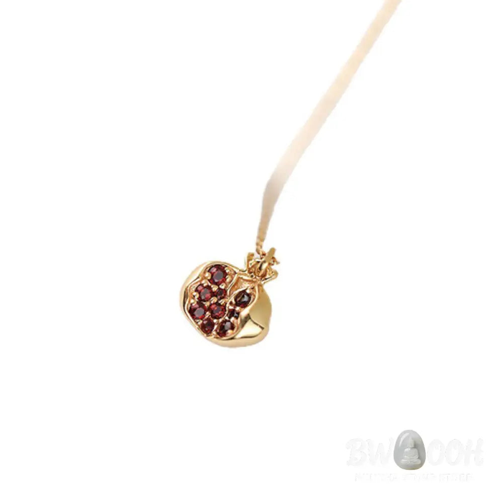 Buddha Stones 925 Sterling Silver 18k Gold Plated Pomegranate Garnet Crystal Passion Charm Necklace Pendant - BWOOOH