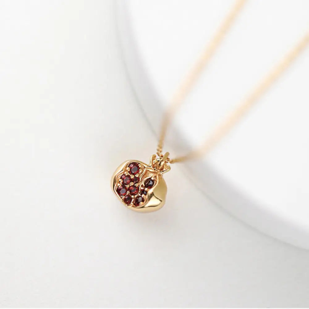 BWOOOH 925 Sterling Silver 18K Gold Plated Pomegranate Garnet Crystal Passion Charm Necklace Pendant
