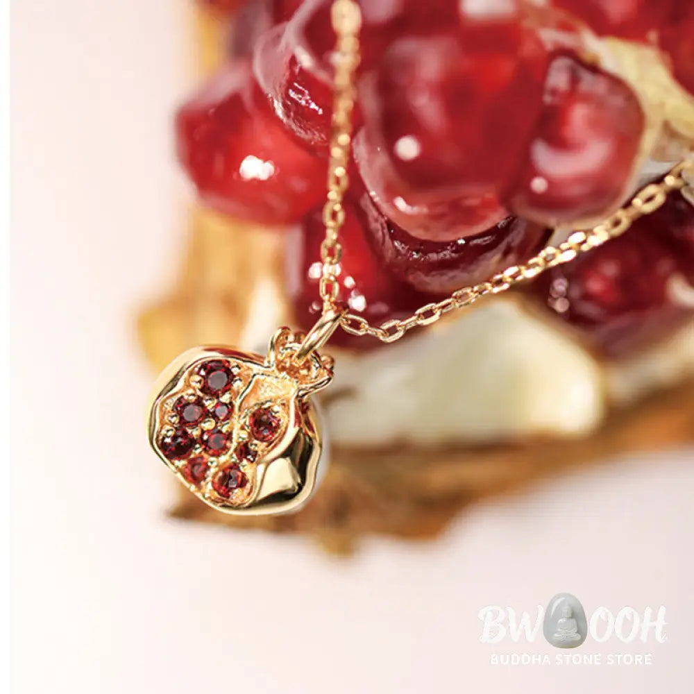 Buddha Stones 925 Sterling Silver 18k Gold Plated Pomegranate Garnet Crystal Passion Charm Necklace Pendant - BWOOOH