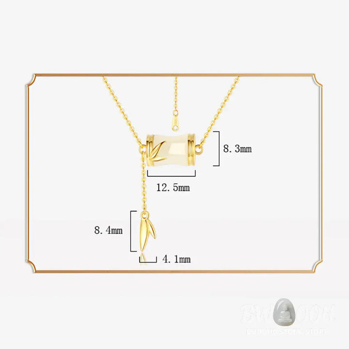 Buddha Stones 925 Sterling Silver 22K Gold Hetian White Jade Bamboo Leaf Luck Necklace Pendant Bracelet - BWOOOH