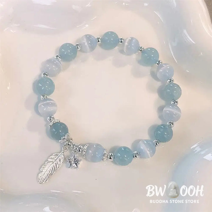 BWOOOH 925 Sterling Silver Aquamarine Cat&
