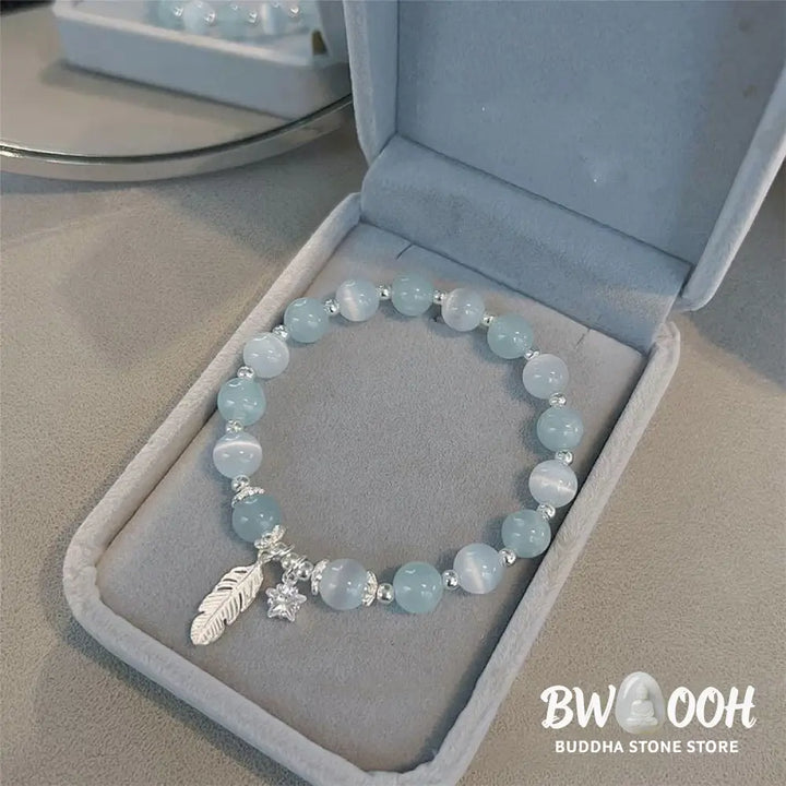 BWOOOH 925 Sterling Silver Aquamarine Cat&