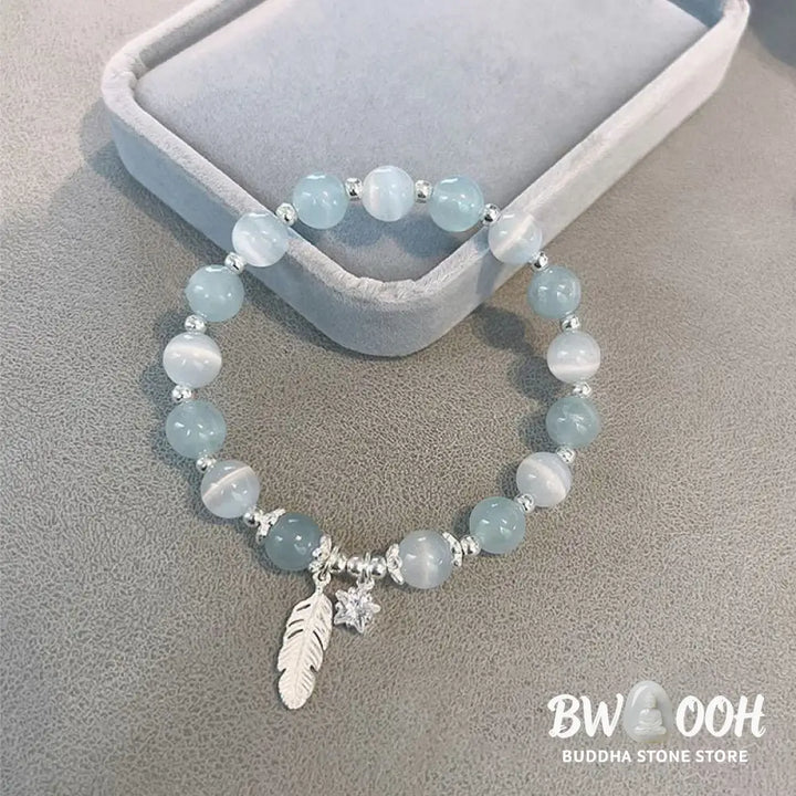 BWOOOH 925 Sterling Silver Aquamarine Cat&