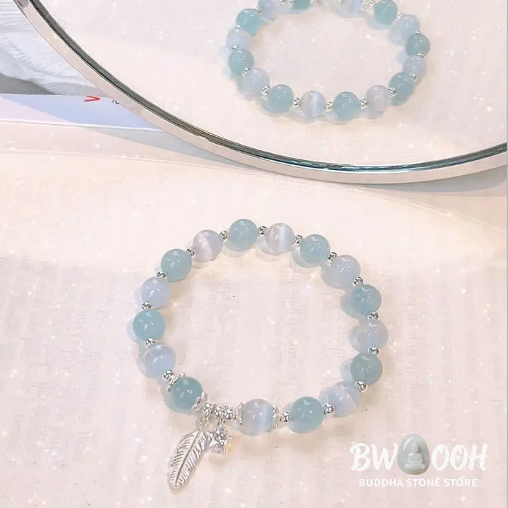 BWOOOH 925 Sterling Silver Aquamarine Cat&