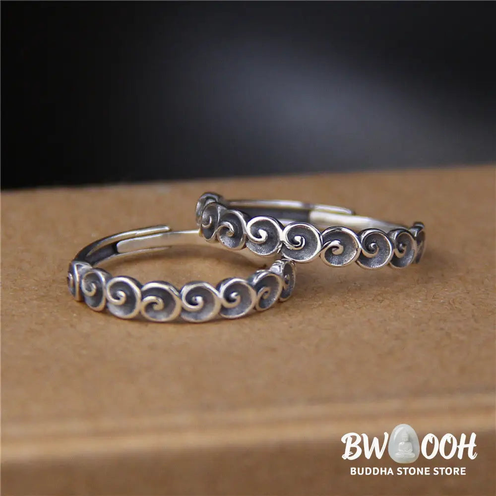 Buddha Stones 925 Sterling Silver Auspicious Clouds Engraved Ring - BWOOOH - Auspicious Clouds(50-54mm/US6-US7) - Ring