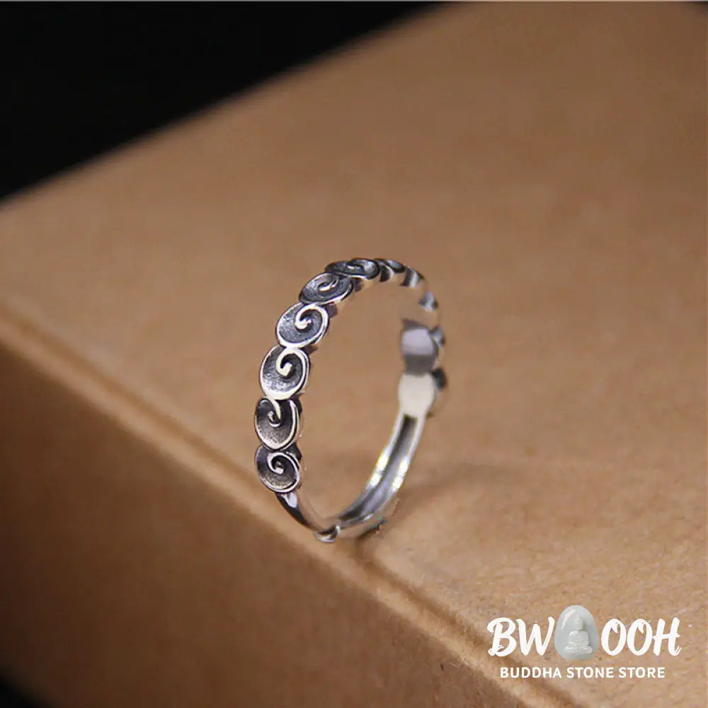 Buddha Stones 925 Sterling Silver Auspicious Clouds Engraved Ring - BWOOOH - Auspicious Clouds(50-54mm/US6-US7) - Ring