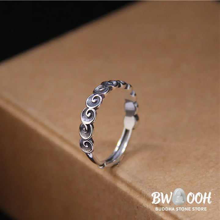 Buddha Stones 925 Sterling Silver Auspicious Clouds Engraved Ring - BWOOOH - Auspicious Clouds(50-54mm/US6-US7) - Ring