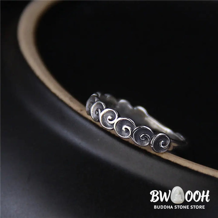 Buddha Stones 925 Sterling Silver Auspicious Clouds Engraved Ring - BWOOOH - Auspicious Clouds(50-54mm/US6-US7) - Ring