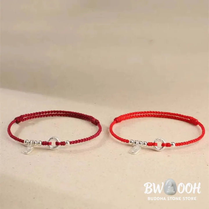 BWOOOH 925 Sterling Silver Auspicious Clouds Peace Buckle Safe And Sound Bracelet Anklet - Dark Red