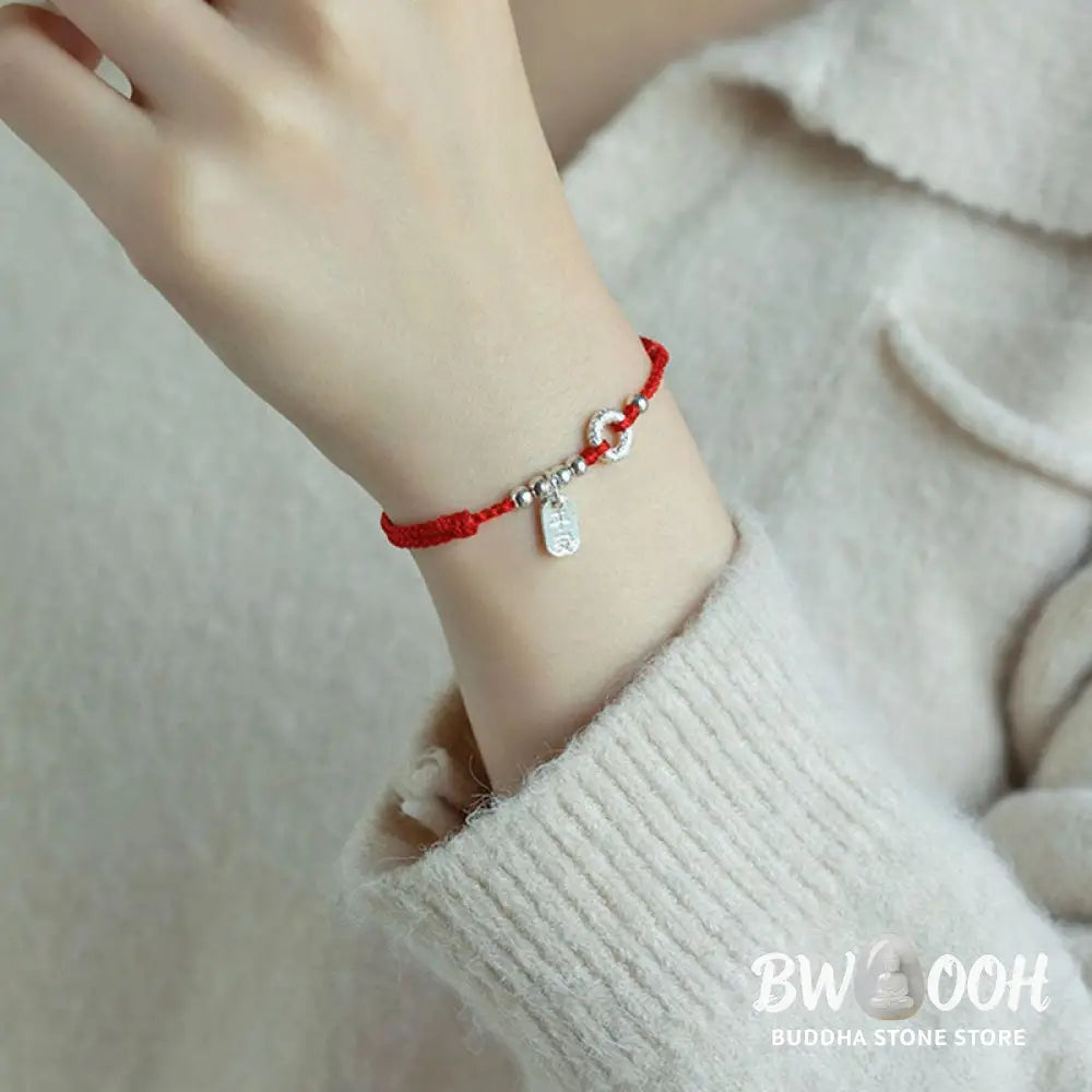 BWOOOH 925 Sterling Silver Auspicious Clouds Peace Buckle Safe And Sound Bracelet Anklet - Dark Red