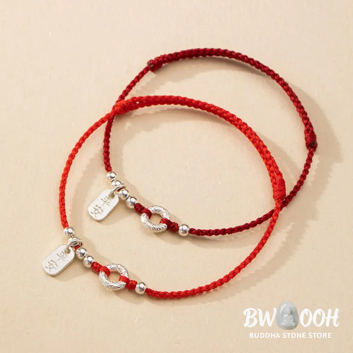 BWOOOH 925 Sterling Silver Auspicious Clouds Peace Buckle Safe And Sound Bracelet Anklet - Dark Red
