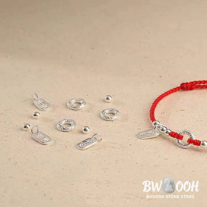 BWOOOH 925 Sterling Silver Auspicious Clouds Peace Buckle Safe And Sound Bracelet Anklet - Dark Red