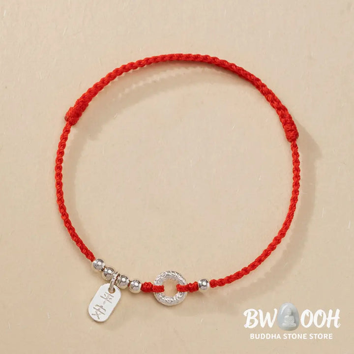 BWOOOH 925 Sterling Silver Auspicious Clouds Peace Buckle Safe And Sound Bracelet Anklet - Dark Red