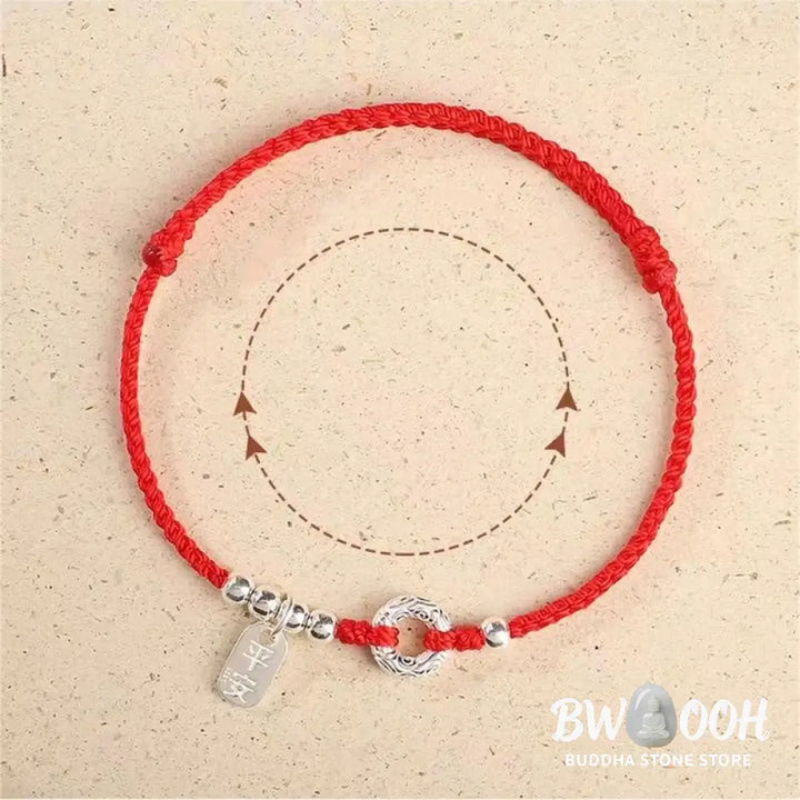 BWOOOH 925 Sterling Silver Auspicious Clouds Peace Buckle Safe And Sound Bracelet Anklet - Dark Red