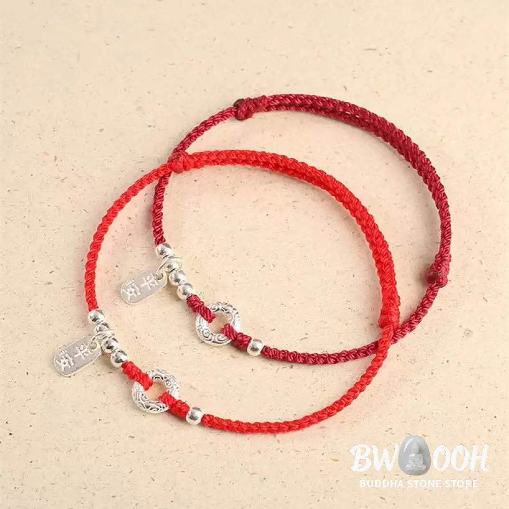 BWOOOH 925 Sterling Silver Auspicious Clouds Peace Buckle Safe And Sound Bracelet Anklet - Dark Red