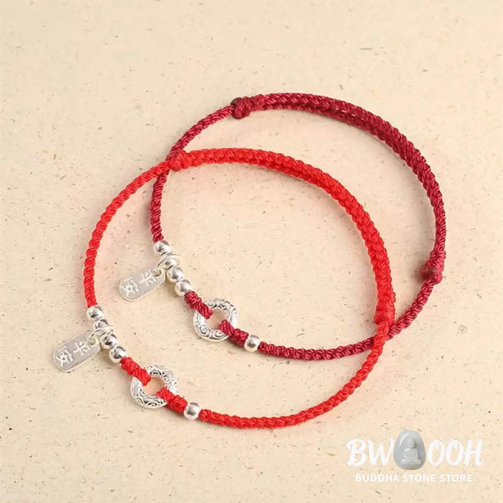 BWOOOH 925 Sterling Silver Auspicious Clouds Peace Buckle Safe And Sound Bracelet Anklet - Dark Red