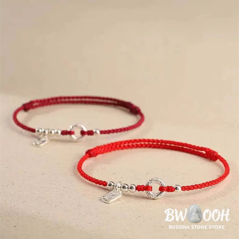 BWOOOH 925 Sterling Silver Auspicious Clouds Peace Buckle Safe And Sound Bracelet Anklet - Dark Red