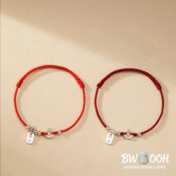 BWOOOH 925 Sterling Silver Auspicious Clouds Peace Buckle Safe And Sound Bracelet Anklet - Dark Red