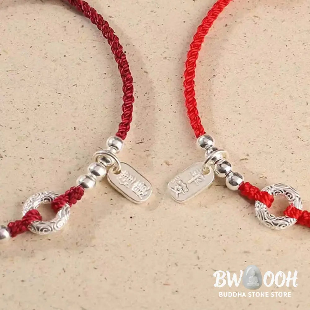 BWOOOH 925 Sterling Silver Auspicious Clouds Peace Buckle Safe And Sound Bracelet Anklet - Dark Red