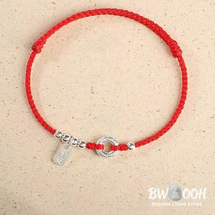 BWOOOH 925 Sterling Silver Auspicious Clouds Peace Buckle Safe And Sound Bracelet Anklet - Dark Red
