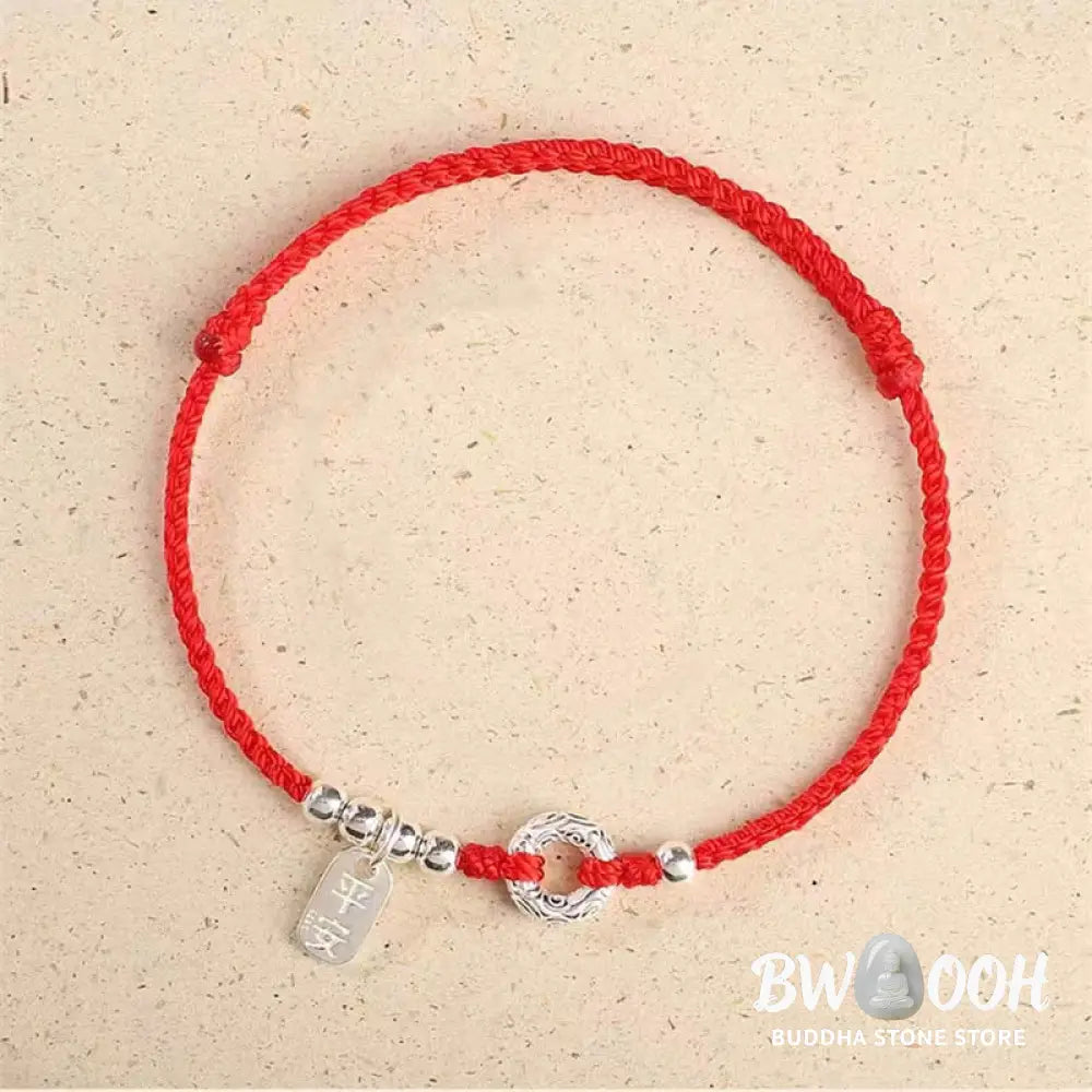 BWOOOH 925 Sterling Silver Auspicious Clouds Peace Buckle Safe And Sound Bracelet Anklet - Dark Red
