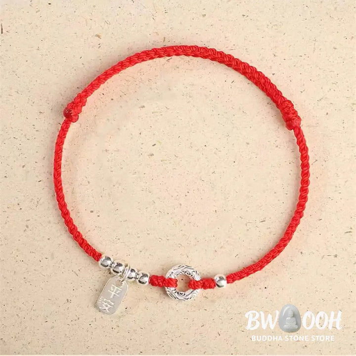 BWOOOH 925 Sterling Silver Auspicious Clouds Peace Buckle Safe And Sound Bracelet Anklet - Dark Red