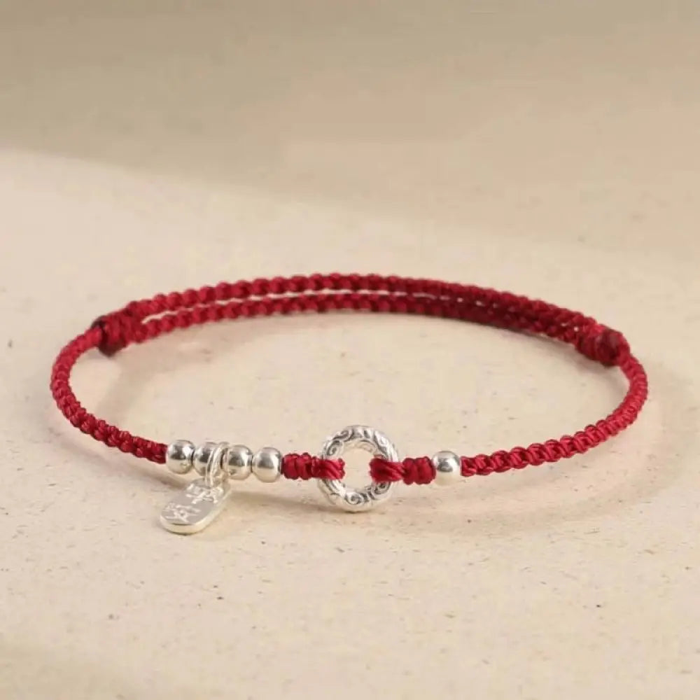 BWOOOH 925 Sterling Silver Auspicious Clouds Peace Buckle Safe And Sound Bracelet Anklet - Dark Red