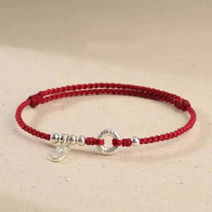 BWOOOH 925 Sterling Silver Auspicious Clouds Peace Buckle Safe And Sound Bracelet Anklet - Dark Red