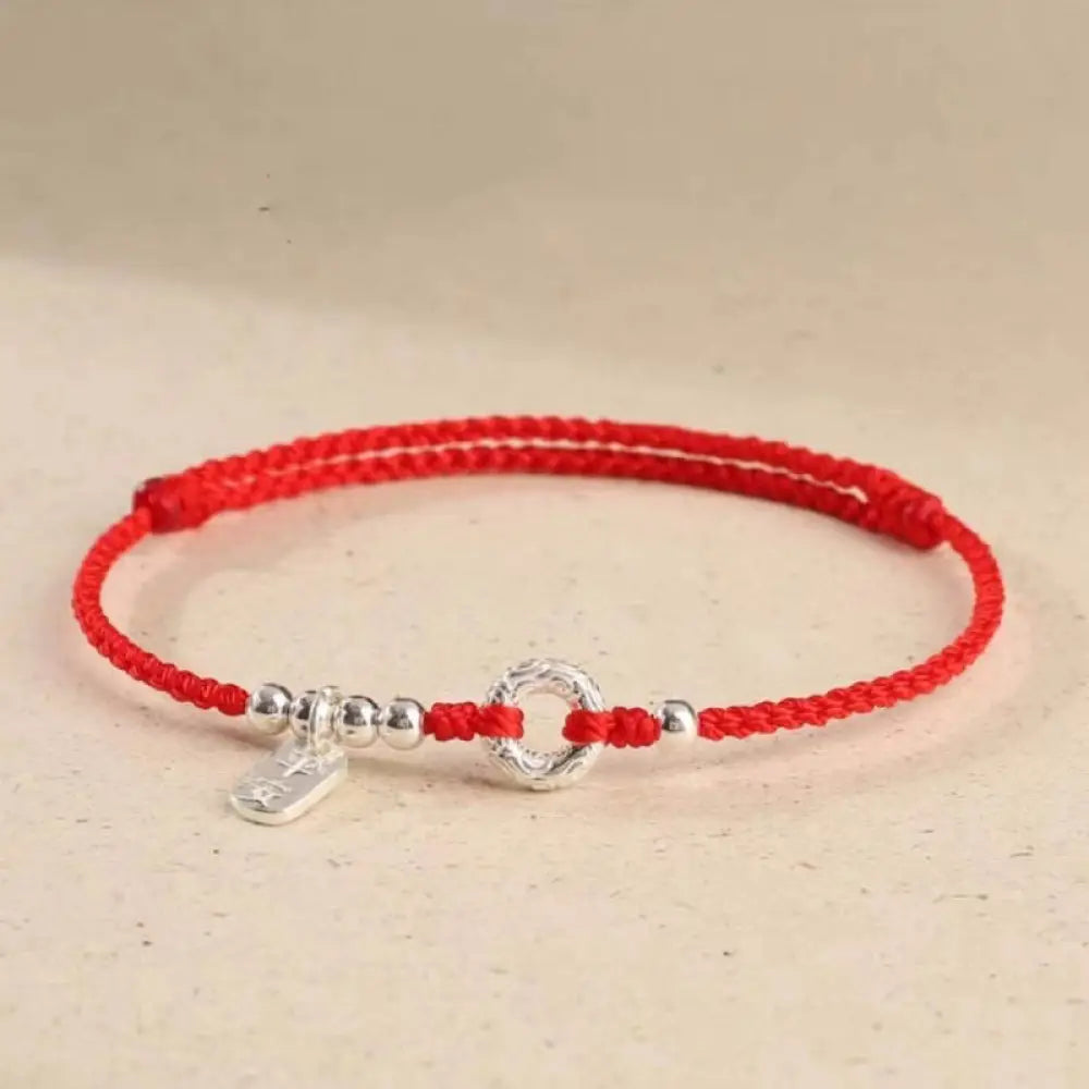 BWOOOH 925 Sterling Silver Auspicious Clouds Peace Buckle Safe And Sound Bracelet Anklet - Dark Red