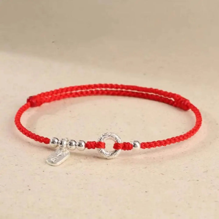 BWOOOH 925 Sterling Silver Auspicious Clouds Peace Buckle Safe And Sound Bracelet Anklet - Dark Red