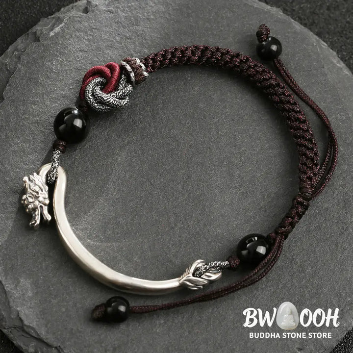 Buddha Stones 925 Sterling Silver Auspicious Dragon Success Handcrafted Braided Bracelet - 16 + 8cm - Bracelet