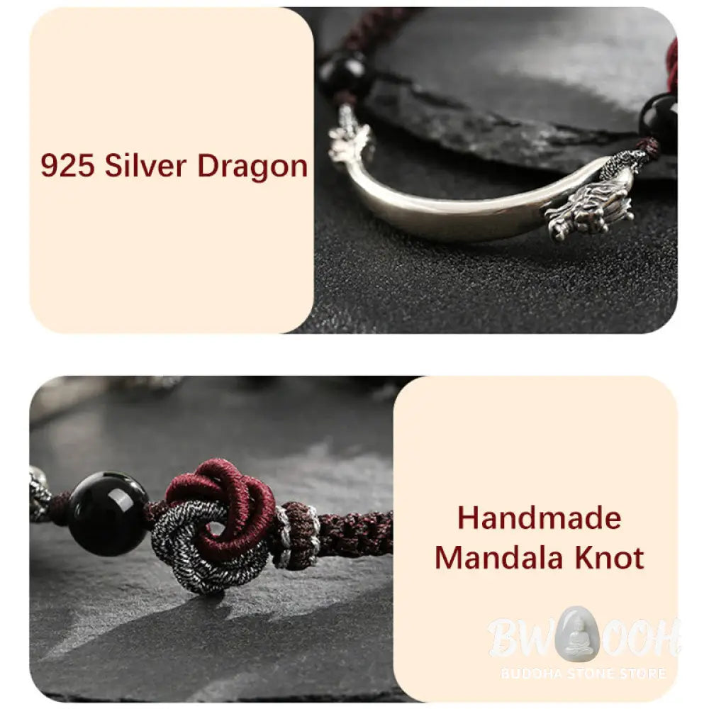 Buddha Stones 925 Sterling Silver Auspicious Dragon Success Handcrafted Braided Bracelet - 16 + 8cm - Bracelet