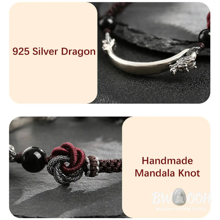 Buddha Stones 925 Sterling Silver Auspicious Dragon Success Handcrafted Braided Bracelet - 16 + 8cm - Bracelet