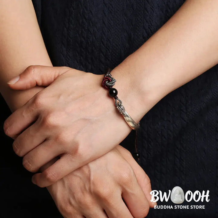 Buddha Stones 925 Sterling Silver Auspicious Dragon Success Handcrafted Braided Bracelet - 16 + 8cm - Bracelet