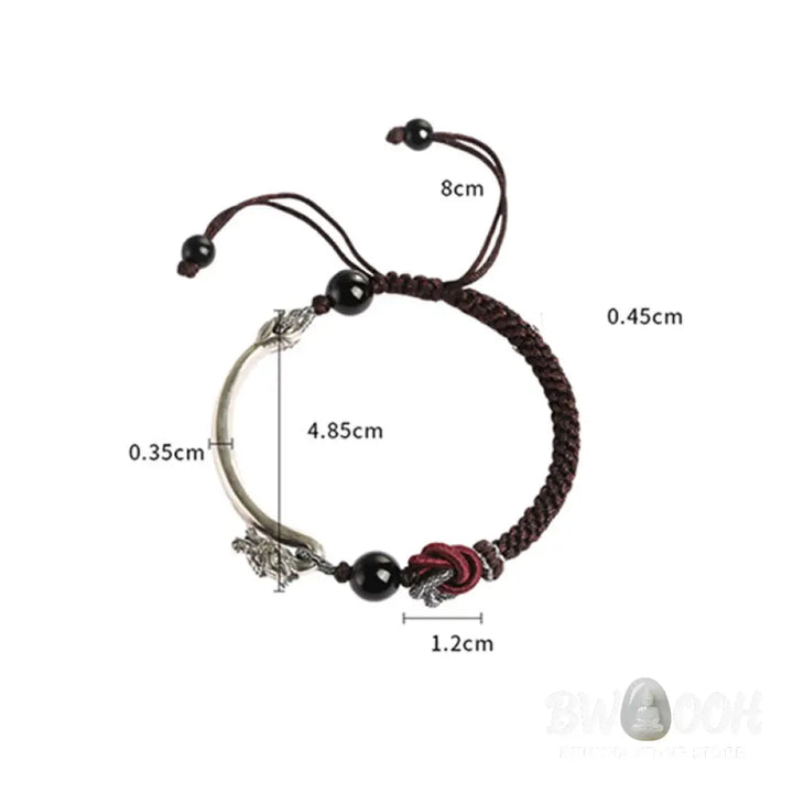 Buddha Stones 925 Sterling Silver Auspicious Dragon Success Handcrafted Braided Bracelet - 16 + 8cm - Bracelet