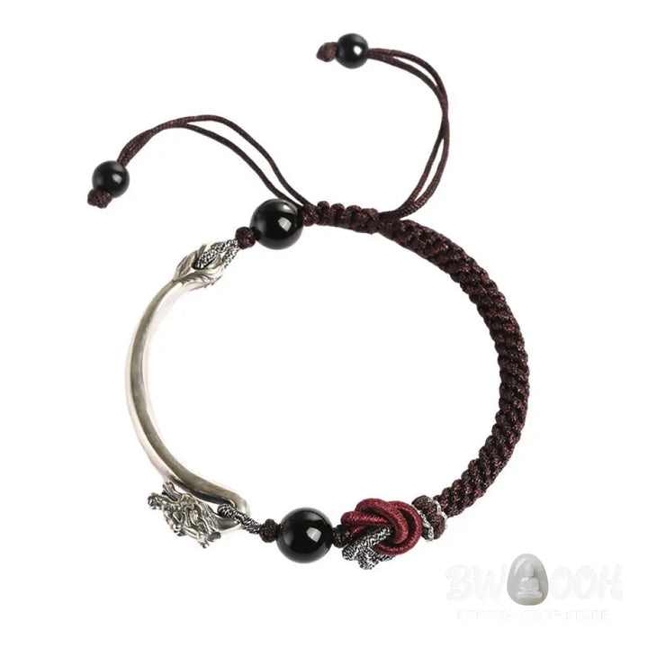 Buddha Stones 925 Sterling Silver Auspicious Dragon Success Handcrafted Braided Bracelet - 16 + 8cm - Bracelet