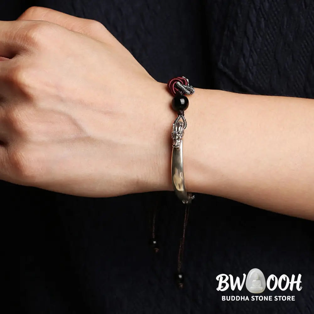 Buddha Stones 925 Sterling Silver Auspicious Dragon Success Handcrafted Braided Bracelet - 16 + 8cm - Bracelet