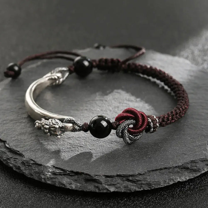Buddha Stones 925 Sterling Silver Auspicious Dragon Success Handcrafted Braided Bracelet - 16 + 8cm - Bracelet