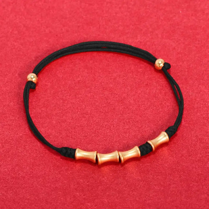 BWOOOH 925 Sterling Silver Bamboo Design Protection Luck Braided Bracelet - Black Rope(Wrist Circumference