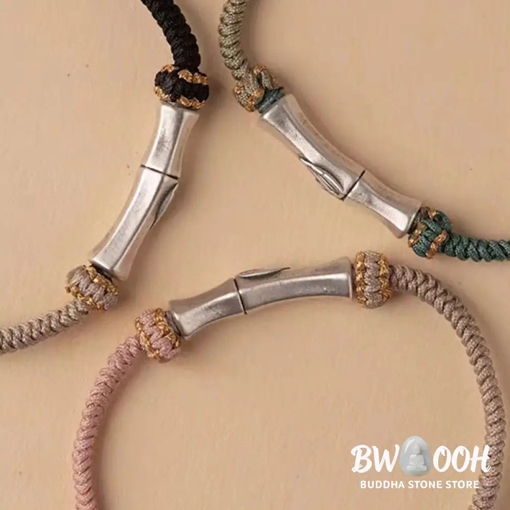 Buddha Stones 925 Sterling Silver Bamboo Protection Braided Bracelet - BWOOOH - Bracelet