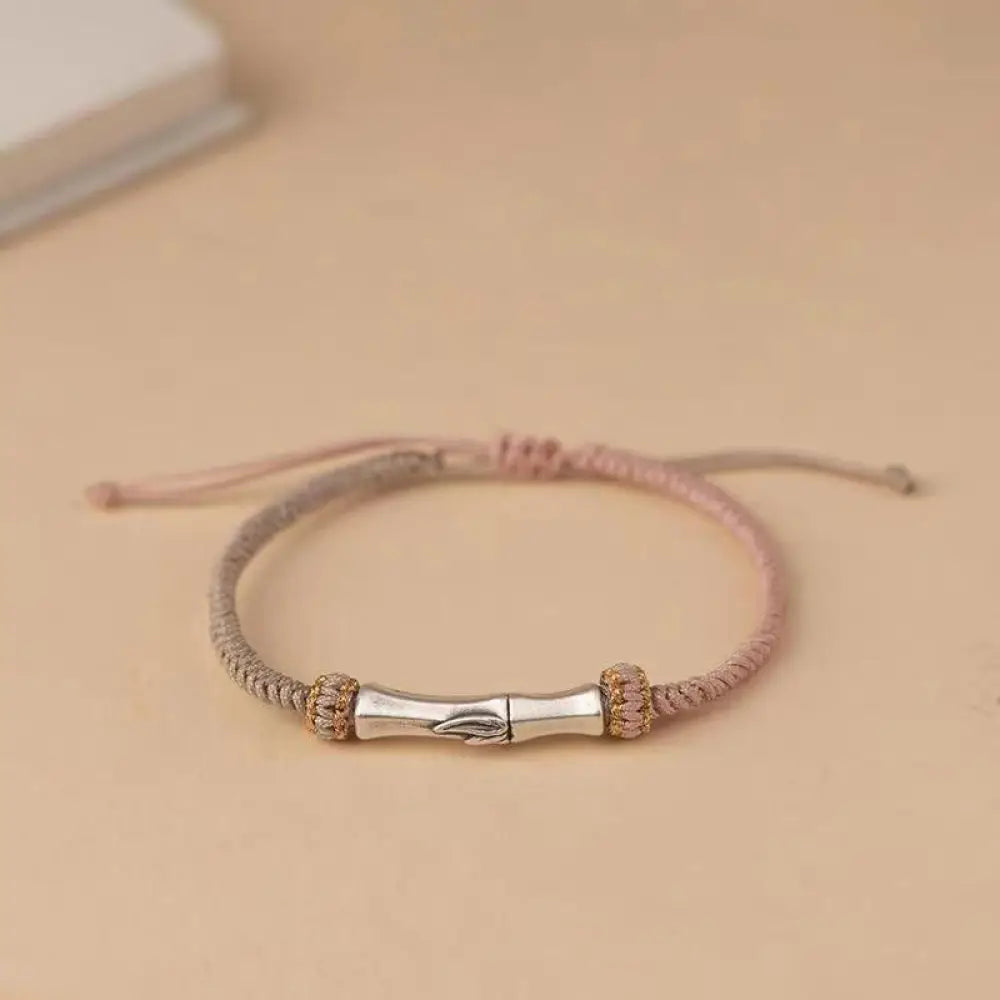 Buddha Stones 925 Sterling Silver Bamboo Protection Braided Bracelet - BWOOOH - Pink(Wrist Circumference 15-18cm)