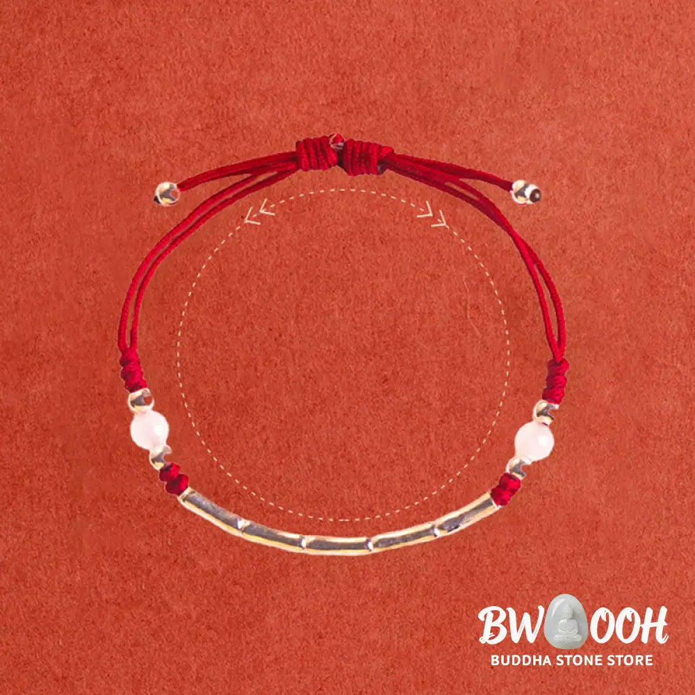 Buddha Stones 925 Sterling Silver Bamboo White Agate Red Agate Bead Protection String Braided Bracelet - BWOOOH