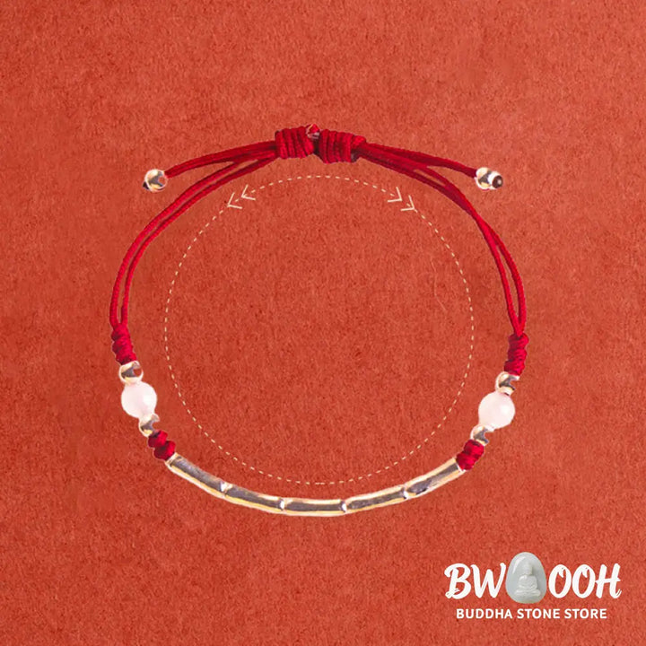 Buddha Stones 925 Sterling Silver Bamboo White Agate Red Agate Bead Protection String Braided Bracelet - BWOOOH