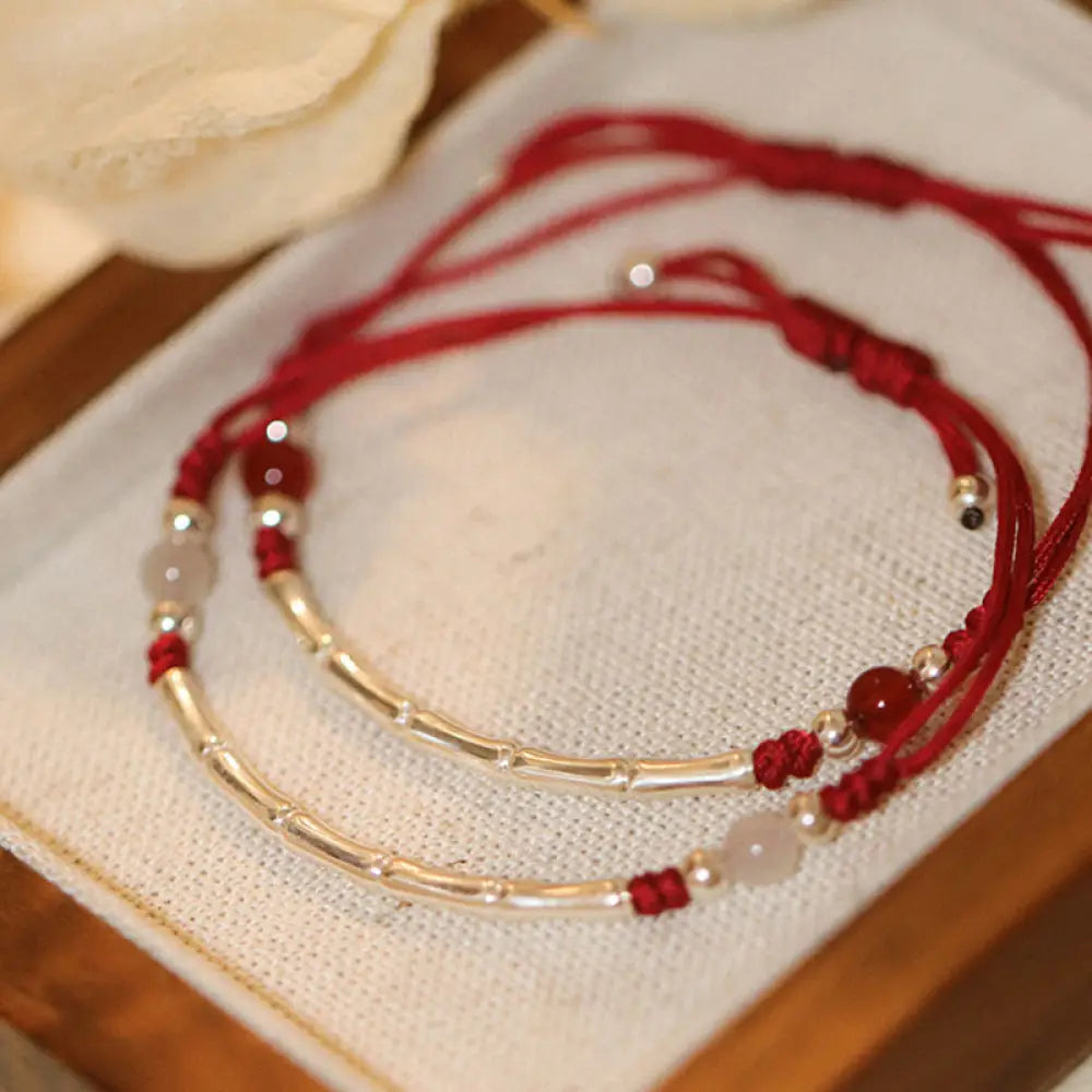 BWOOOH 925 Sterling Silver Bamboo White Agate Red Agate Protection String Braided Bracelet protection bracelet spiritual jewelry