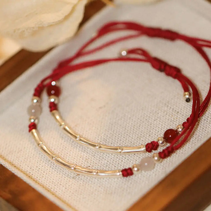 BWOOOH 925 Sterling Silver Bamboo White Agate Red Agate Protection String Braided Bracelet protection bracelet spiritual jewelry