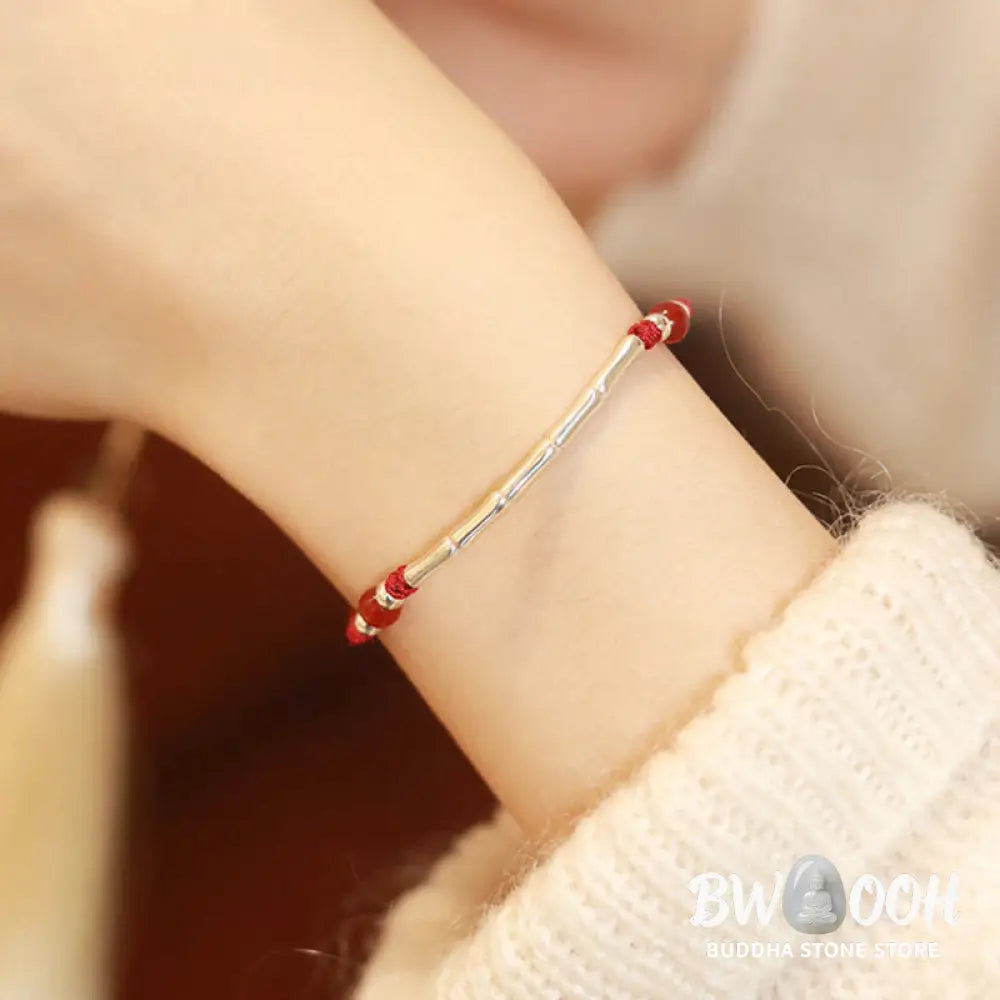 Buddha Stones 925 Sterling Silver Bamboo White Agate Red Agate Bead Protection String Braided Bracelet - BWOOOH